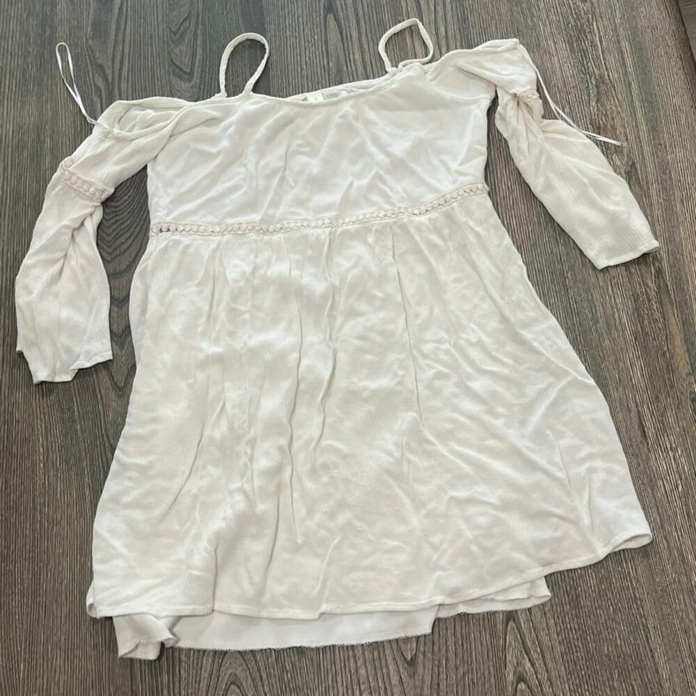 Womens Long Sleeves Mini Dress Off Shoulder 100% Rayon Lined White Size Small